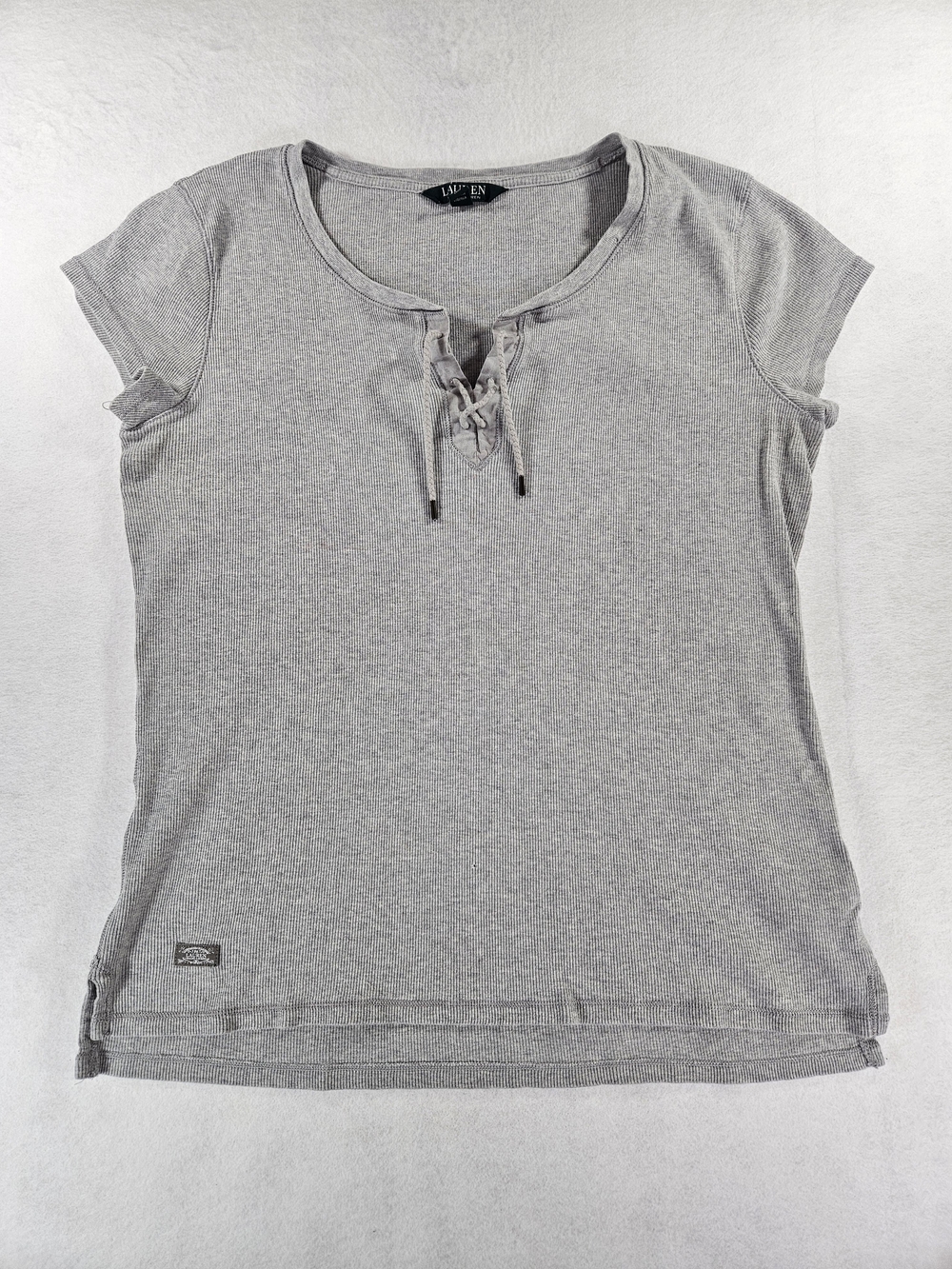 Lauren Ralph Lauren Ribbed Lace-Up Henley Short Sleeve Top